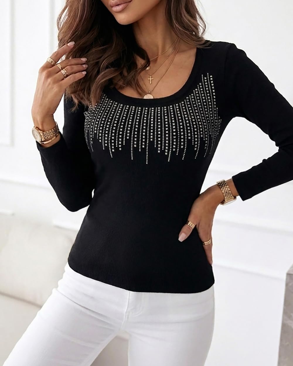 Sisu Couture's Chicme Couture Rhinestone Square Neck Long Sleeve Top - image 15