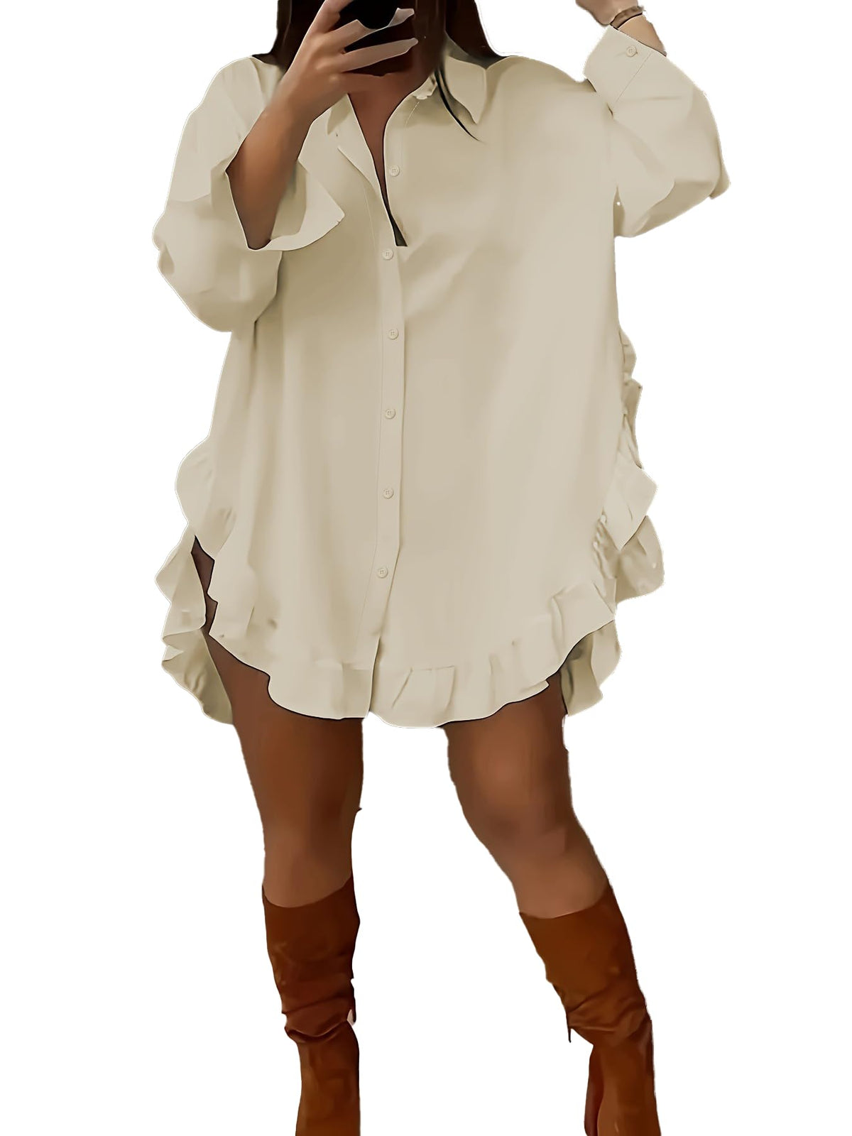 Sisu Couture's Vnira Oversized Button Down Shirts Ruffle Side Slit Hem - image 2