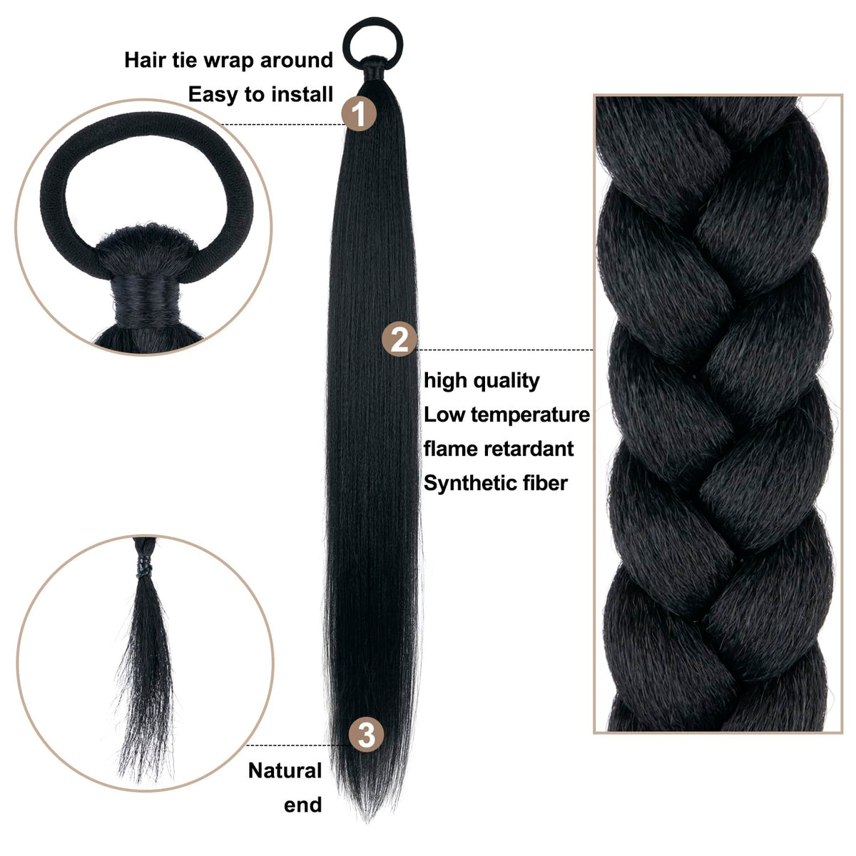 Sisu Couture's Lyorusi Black Ponytail Extension 2 Pack Braid Ponytail Extension - image 15