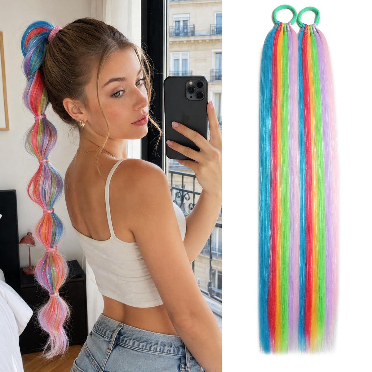 Sisu Couture's 2pcs 26" Colored Hair Extensions With Tinsel For Crazy - image 21