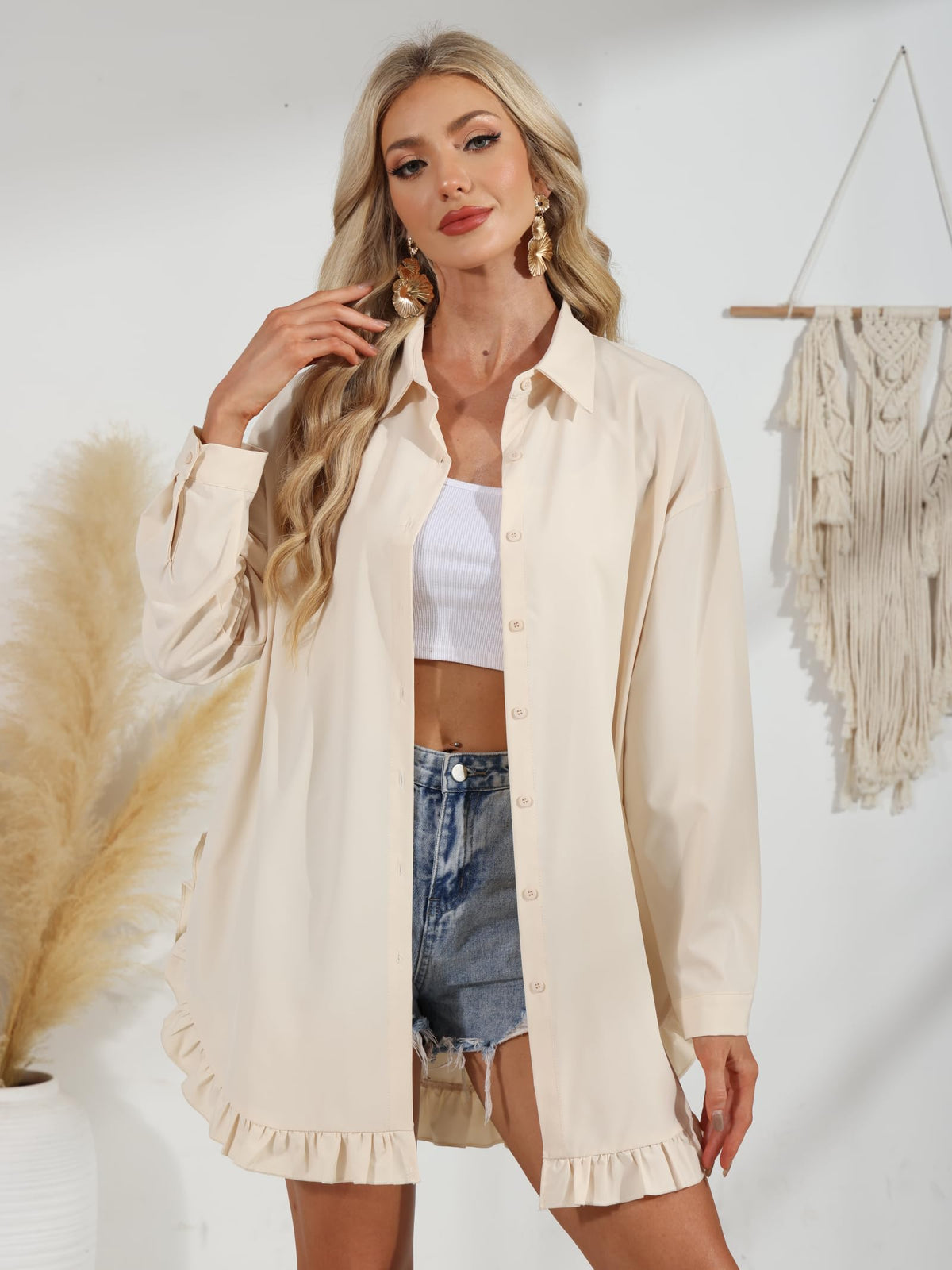 Sisu Couture's Vnira Oversized Button Down Shirts Ruffle Side Slit Hem - image 16