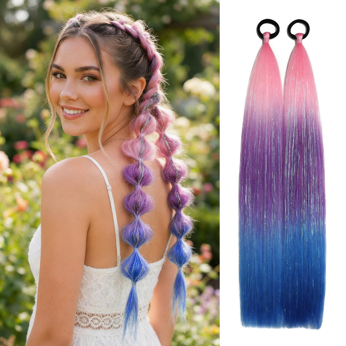 Sisu Couture's 2pcs 26" Colored Hair Extensions With Tinsel For Crazy - image 1