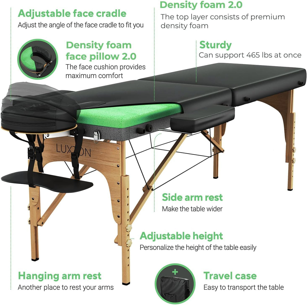 Sisu Couture's Premium Foam Massage Table Portable Foldable Massage Bed Height - image 15