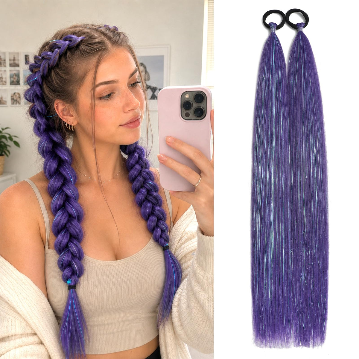 Sisu Couture's 2pcs 26" Colored Hair Extensions With Tinsel For Crazy - image 22