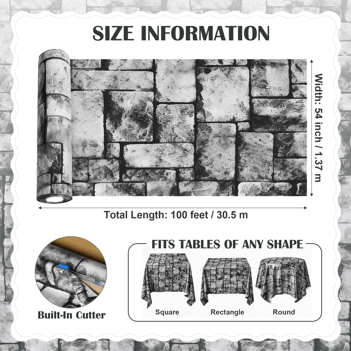 Sisu Couture's 100ft x 54in Stone Wall Plastic Tablecloth Roll With - image 19
