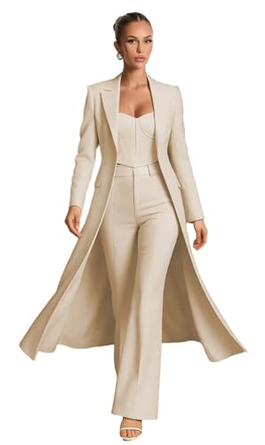 Sisu Couture's Elegant V-Neck 3-Piece Business Suit with Long Blazer - image 3