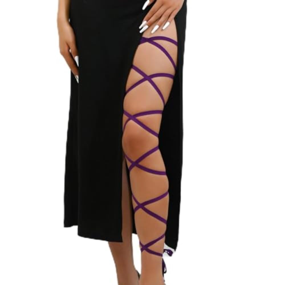 Sisu Couture's Black Elastic Leg Wraps Rave Sexy Thigh Garter Leg - image 12