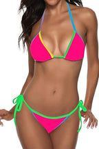 Sisu Couture's Two Piece Swimsuit Block Swimwear Halter String Triangle Bikini Sets - image 2