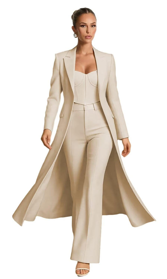 Sisu Couture's Elegant V-Neck 3-Piece Business Suit with Long Blazer - image 1