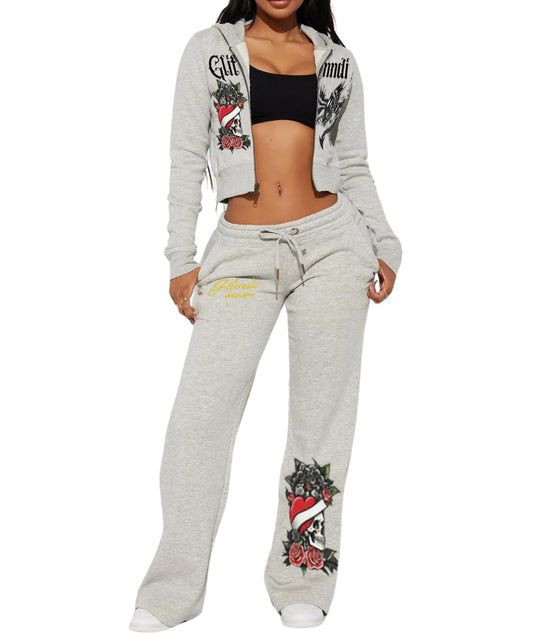 Sisu Couture's Glitrandi 2 Piece Outfits Fashion Print Cropped Hoodies Jacket - image 1