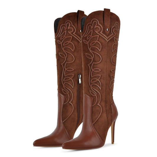 Sisu Couture's Chic Retro Denim Stiletto Boots - image 1