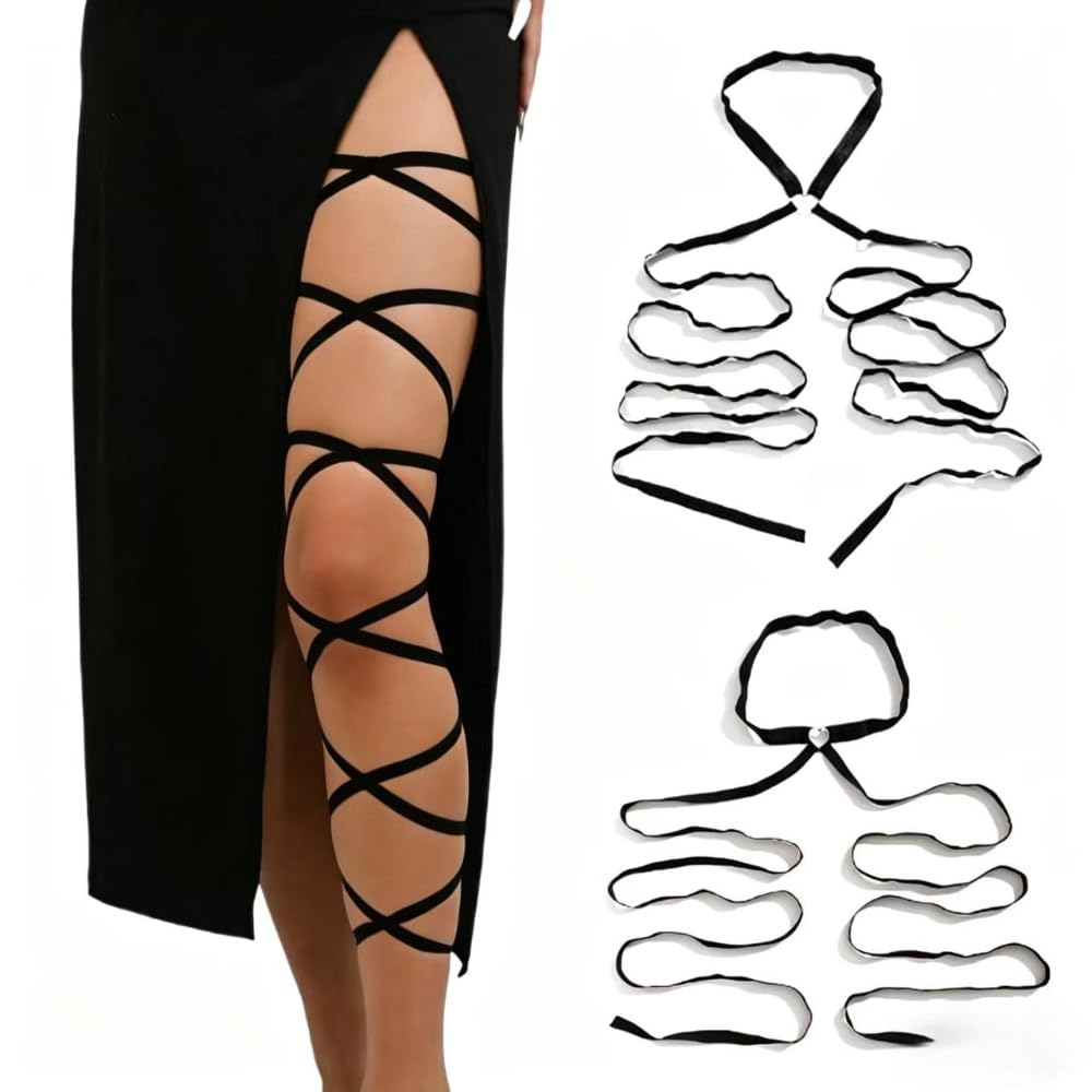 Sisu Couture's Black Elastic Leg Wraps Rave Sexy Thigh Garter Leg - image 14