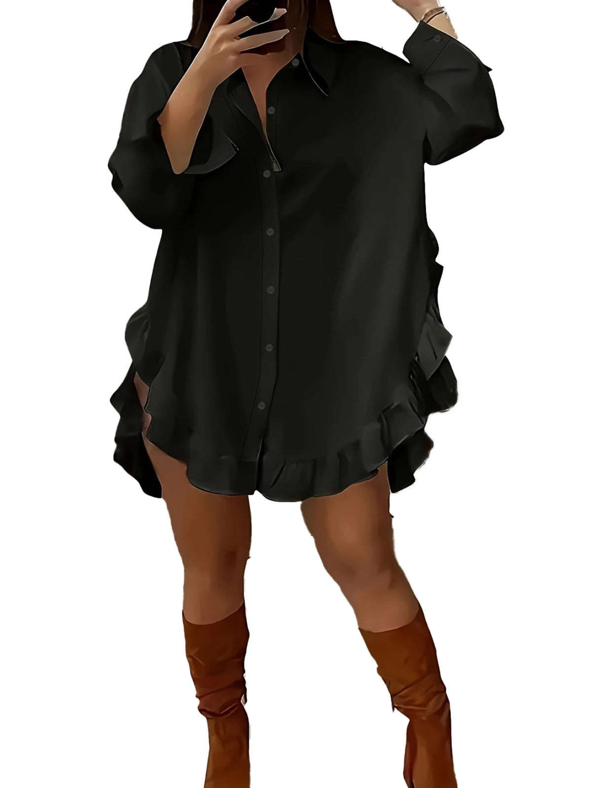 Sisu Couture's Vnira Oversized Button Down Shirts Ruffle Side Slit Hem - image 10