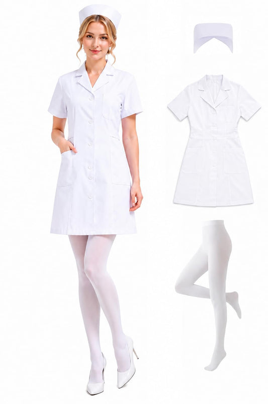 Sisu Couture's Adult 3pcs Nurse Costume Nurse Dress Set White Short - image 1