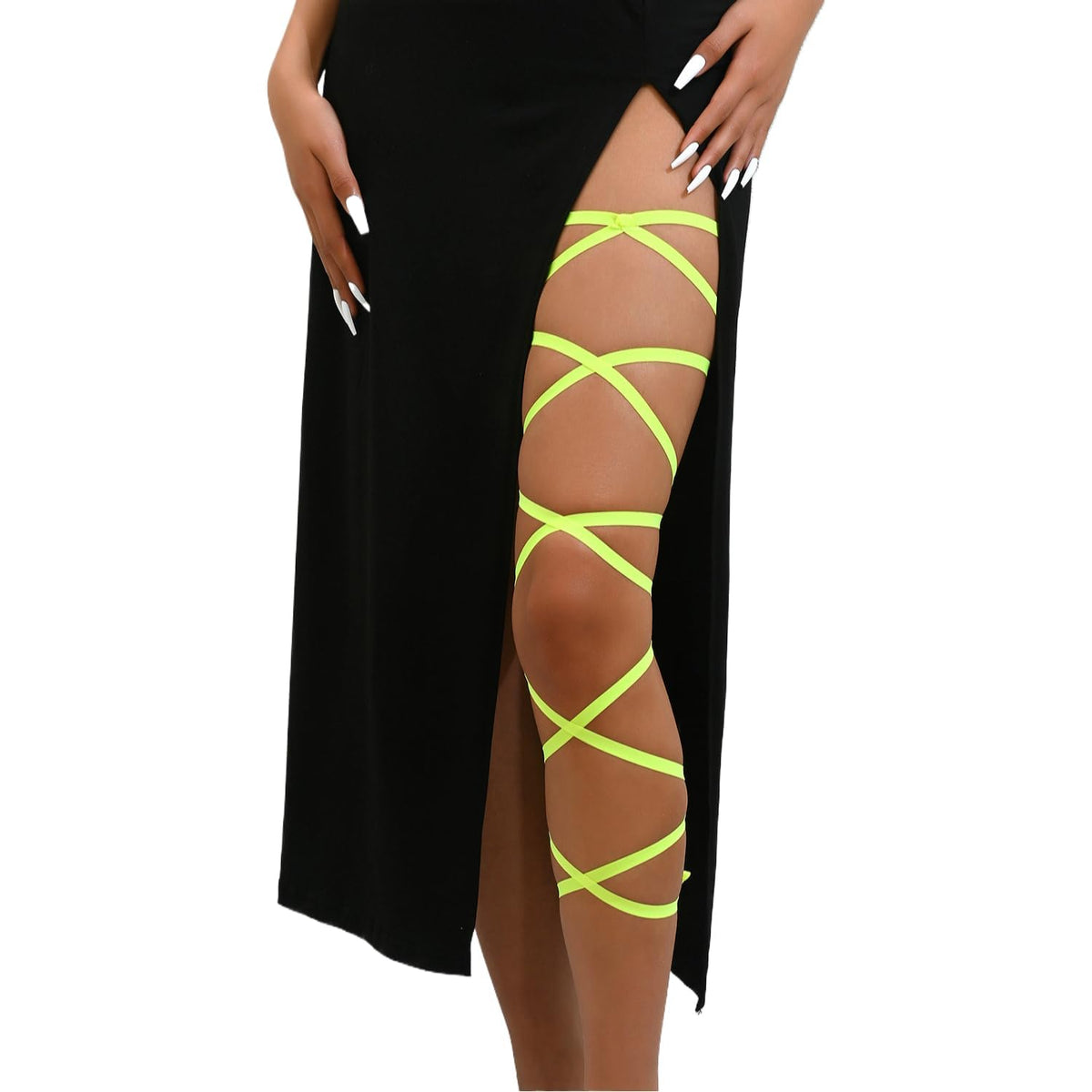 Sisu Couture's Black Elastic Leg Wraps Rave Sexy Thigh Garter Leg - image 13