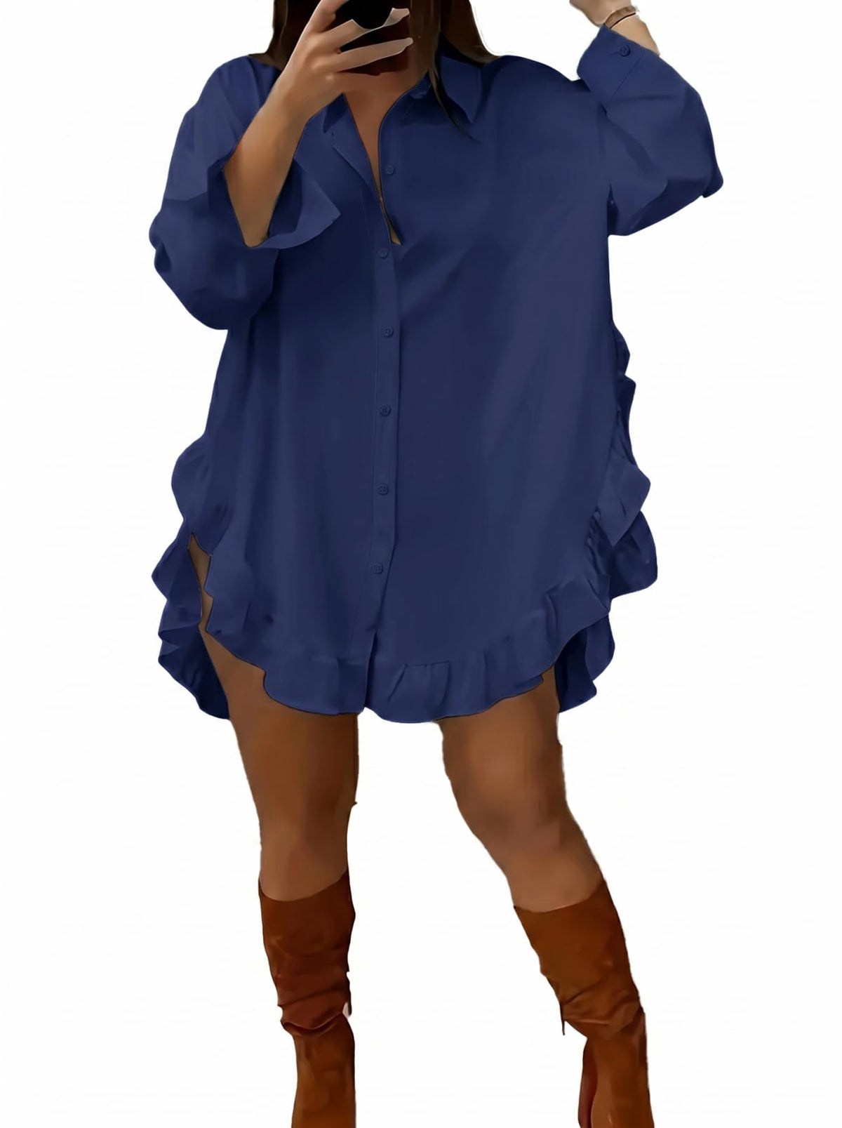 Sisu Couture's Vnira Oversized Button Down Shirts Ruffle Side Slit Hem - image 11