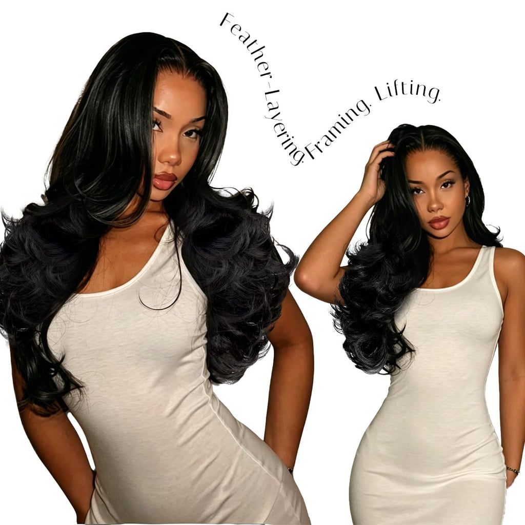 Sisu Couture's Black Glueless Feather Layered Wig With Bangs 13x6 HD - image 15