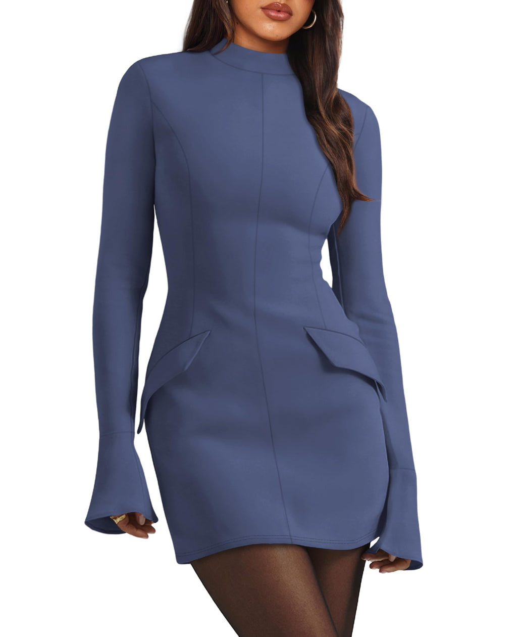 Sisu Couture's Ofeefan Fall Long Sleeve Mock Neck Dress Basic Party - image 9