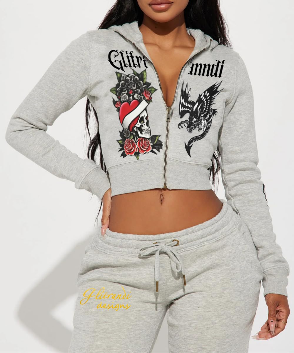 Sisu Couture's Glitrandi 2 Piece Outfits Fashion Print Cropped Hoodies Jacket - image 14
