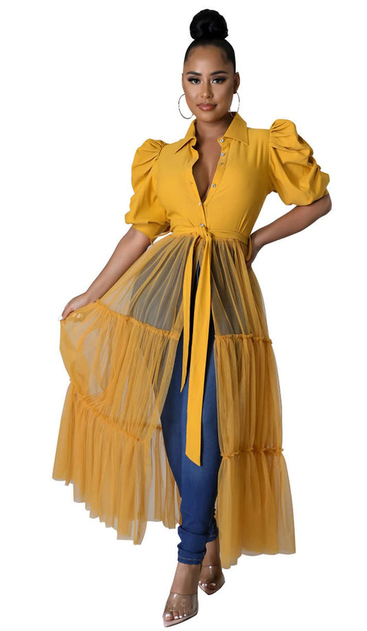 Sisu Couture's Ekaliy Ruffle Blouse Shirt Asymmetrical Tunic Dress With Belt - image 1