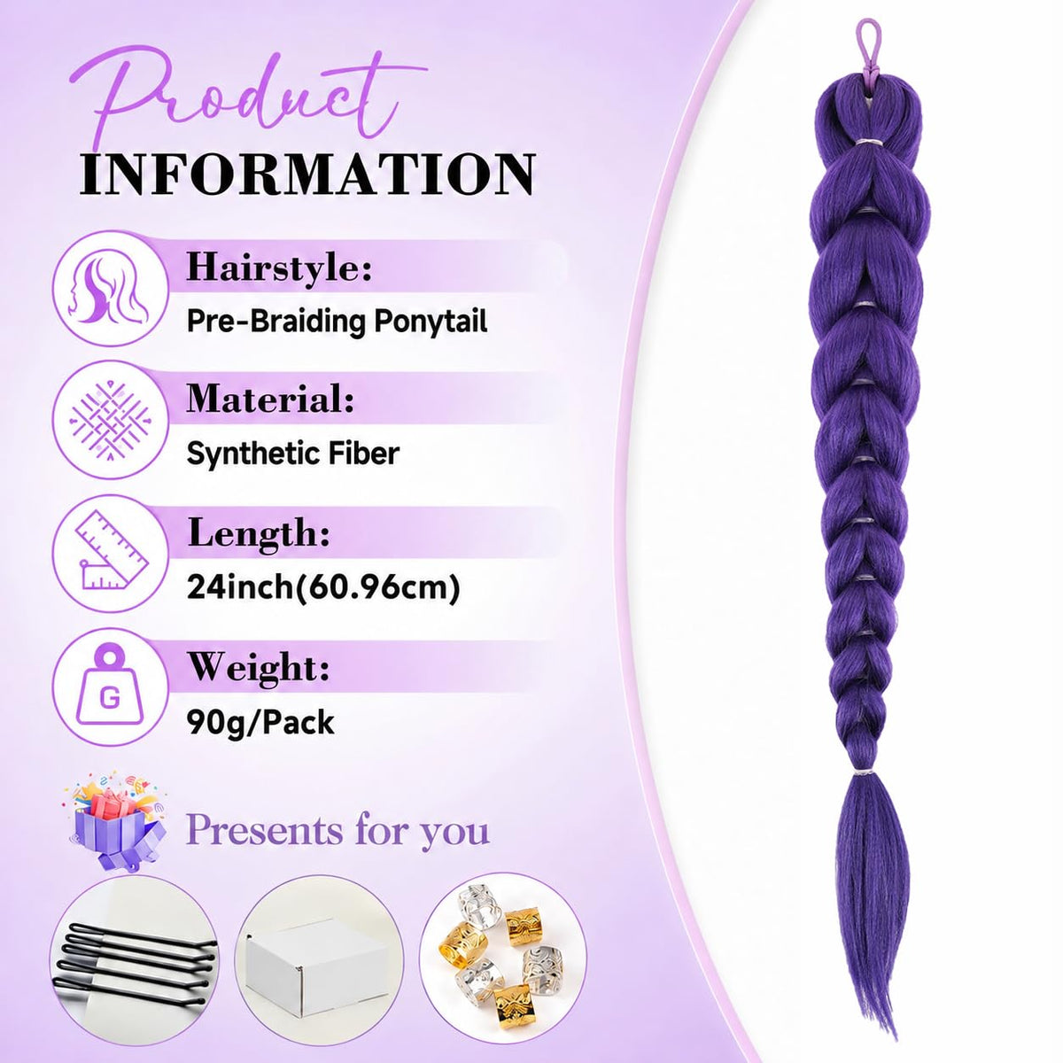 Sisu Couture's Getgal 24inch Purple Braids Ponytail Hair Extensions Kids Costume - image 14