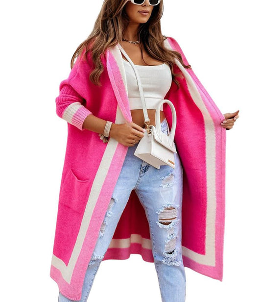 Sisu Couture's Chouyatou Color Block Vertical Striped Open Front Oversized Hooded - image 1