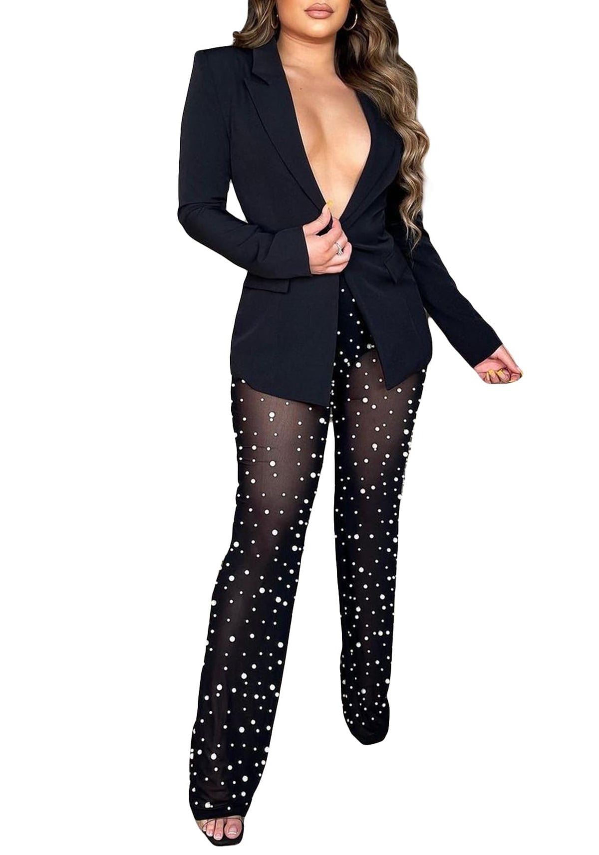 Sisu Couture's Lkous 2 Piece Blazer Pants Set Lapel Mesh High - image 22