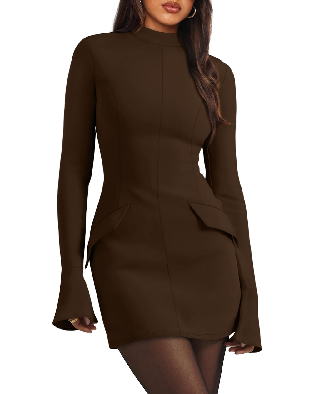 Sisu Couture's Ofeefan Fall Long Sleeve Mock Neck Dress Basic Party - image 13