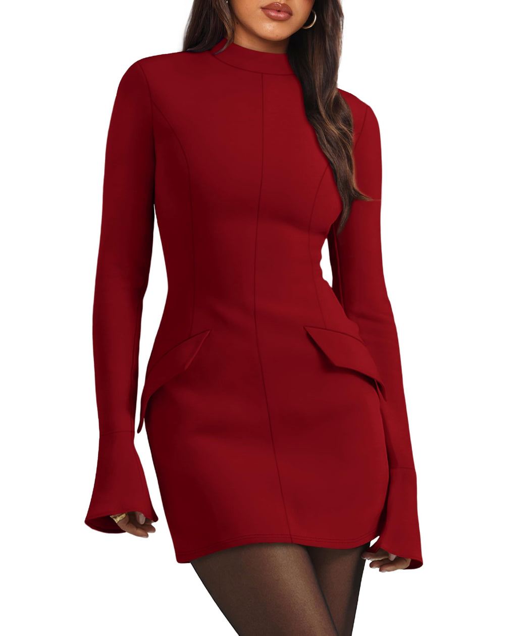 Sisu Couture's Ofeefan Fall Long Sleeve Mock Neck Dress Basic Party - image 6