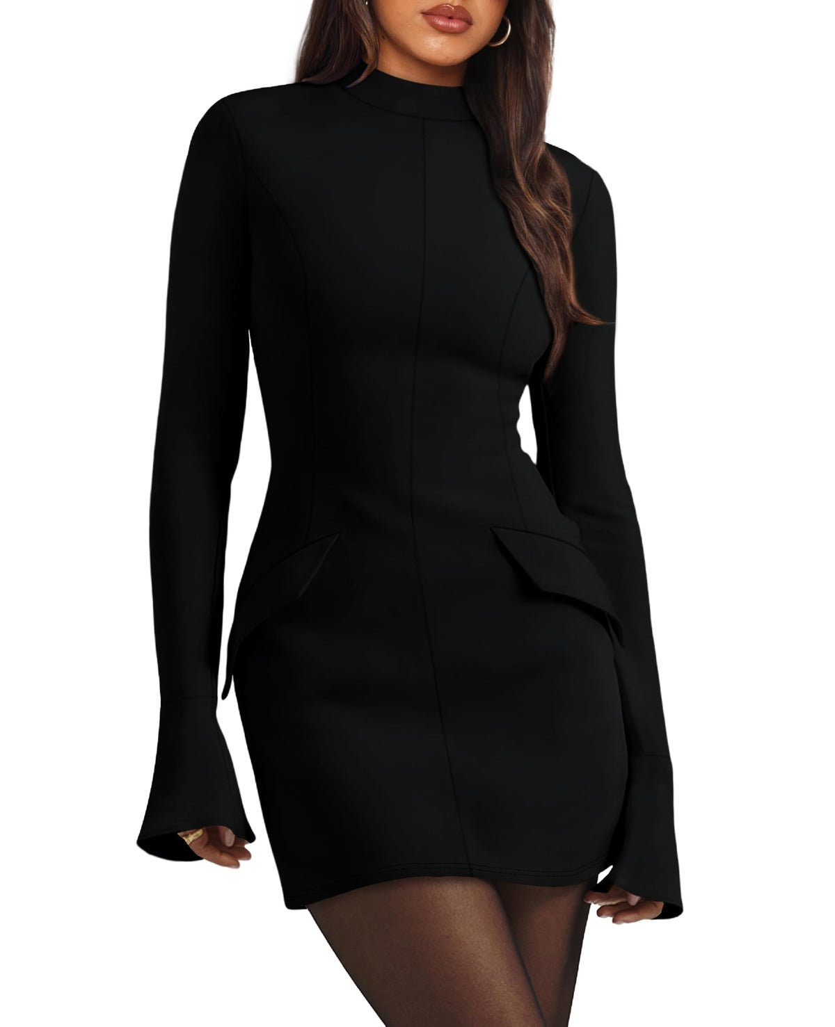 Sisu Couture's Ofeefan Fall Long Sleeve Mock Neck Dress Basic Party - image 23