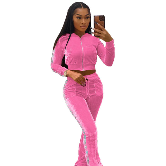 Sisu Couture's Velour Tracksuit Two Piece Long Sleeve Zip Crop Top - image 1