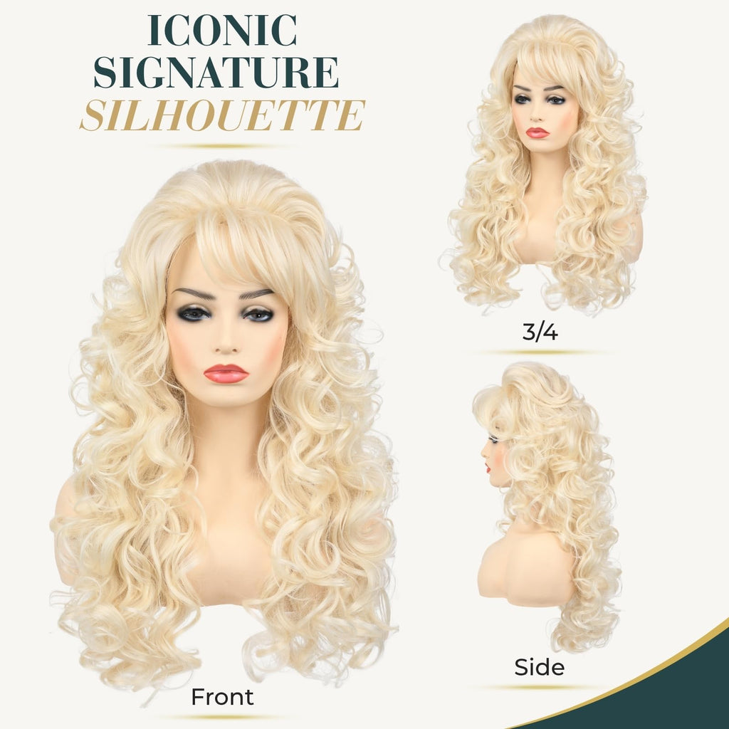 Sisu Couture's Long Blonde Curly Wig With Bangs Retro Country Diva - image 15