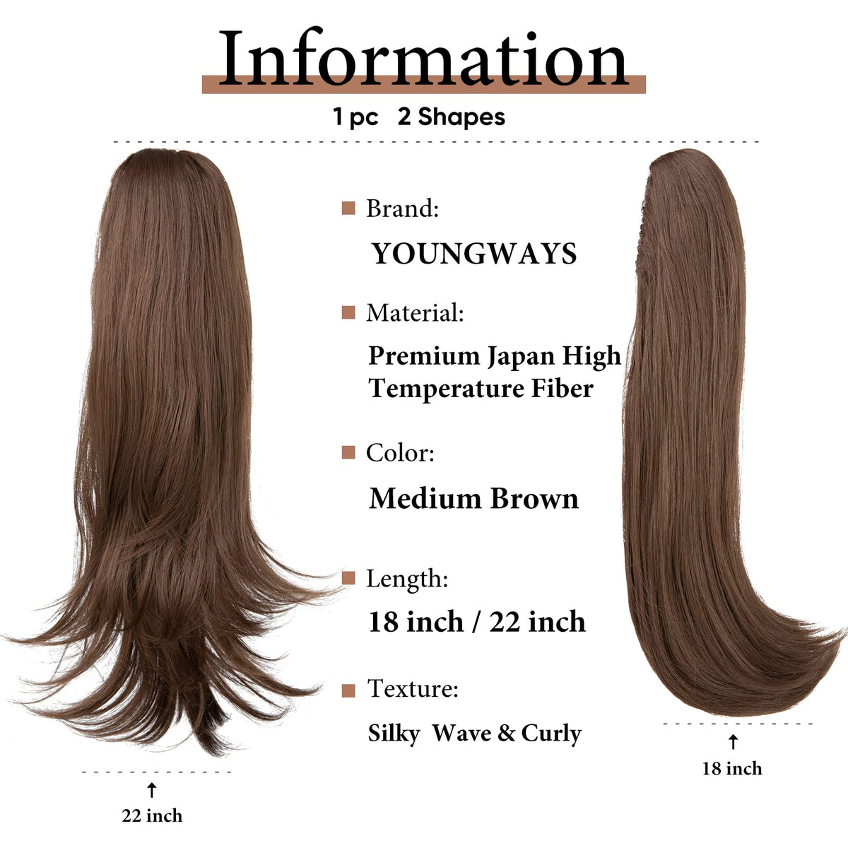 Sisu Couture's Clip in Ponytail Extension Medium Brown 18 Inch Pony - image 15