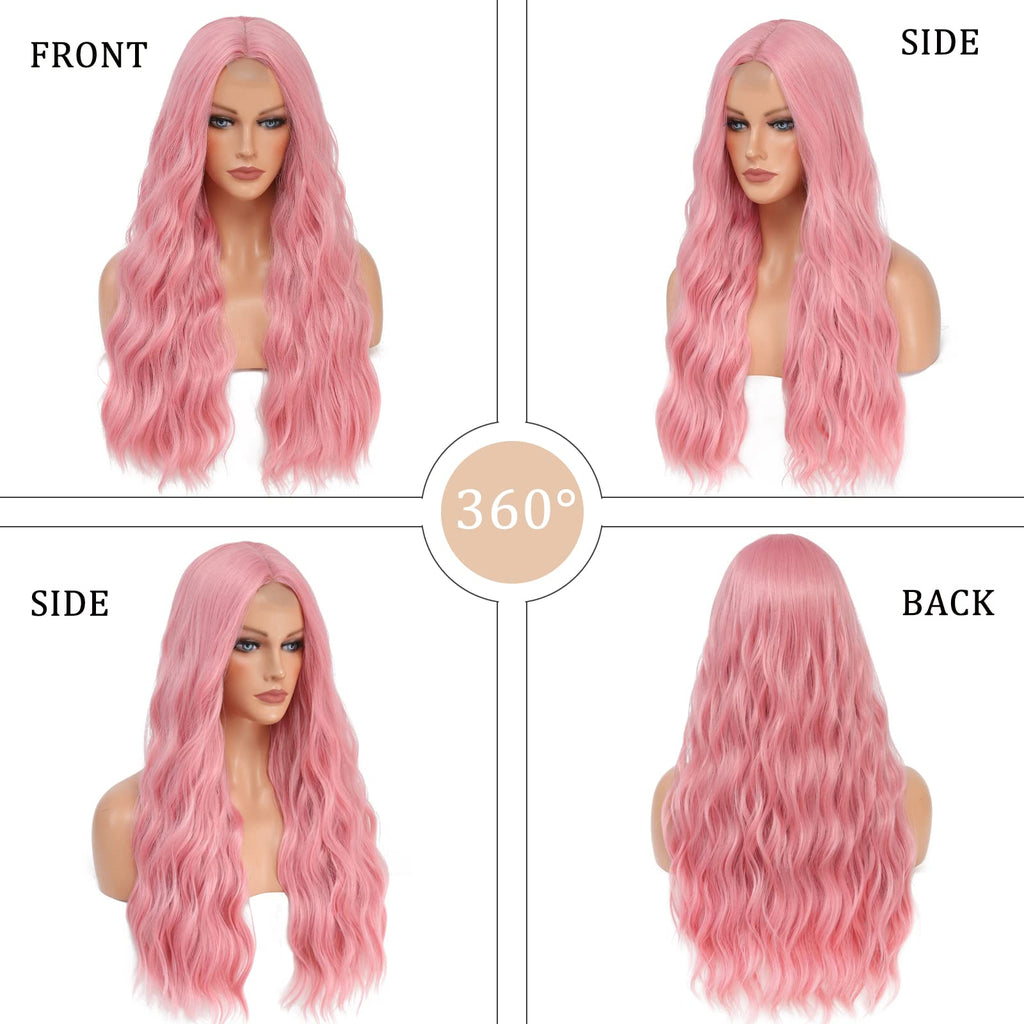 Sisu Couture's Pink Wig Long Pink Wavy Wigs 26 Inch Middle - image 3