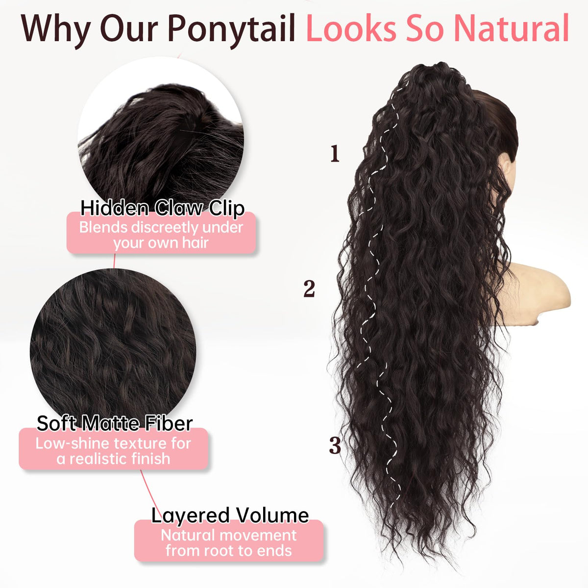 Sisu Couture's Orsuncer Claw Long Wavy Ponytail Extension Black Brown 30" - image 17