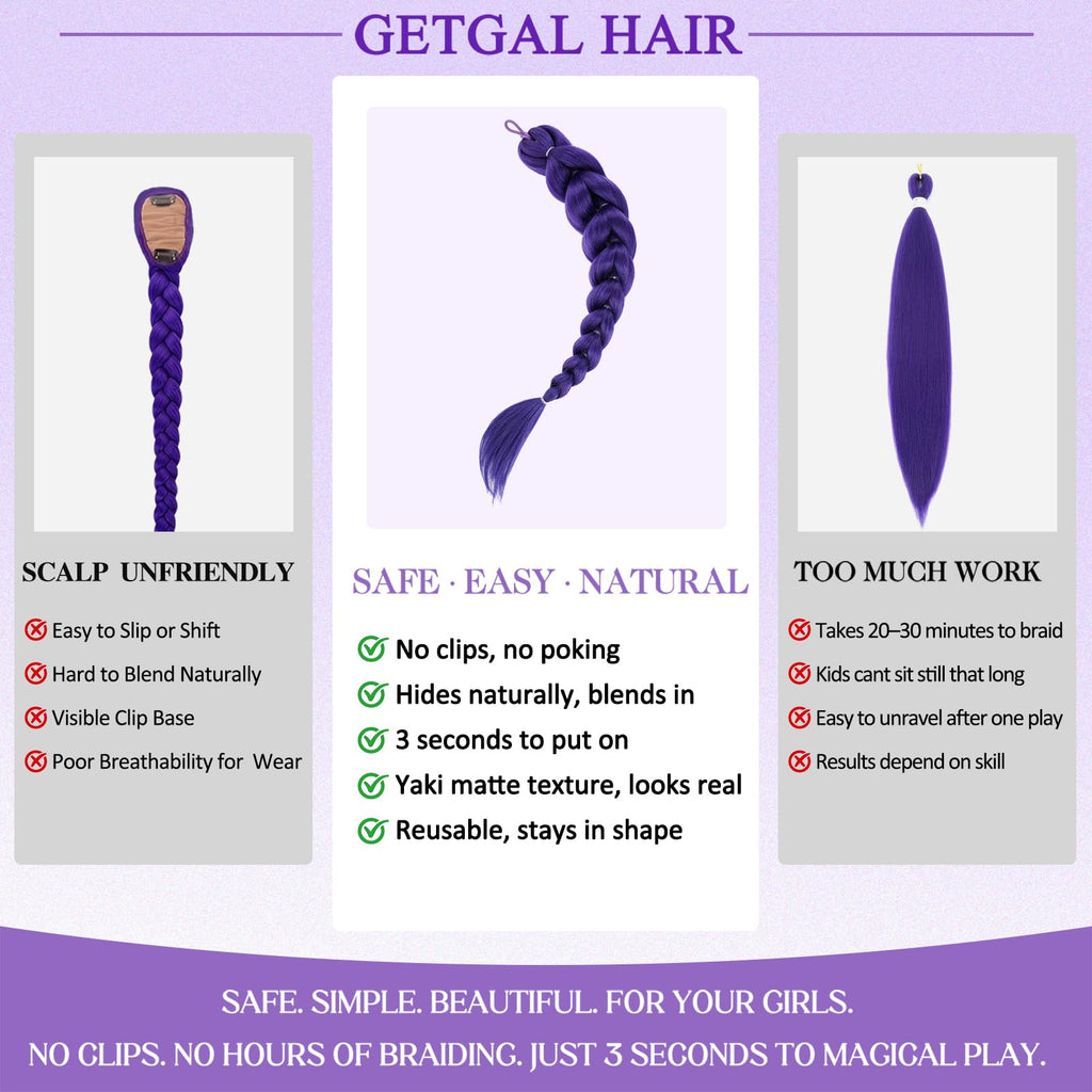Sisu Couture's Getgal 24inch Purple Braids Ponytail Hair Extensions Kids Costume - image 18