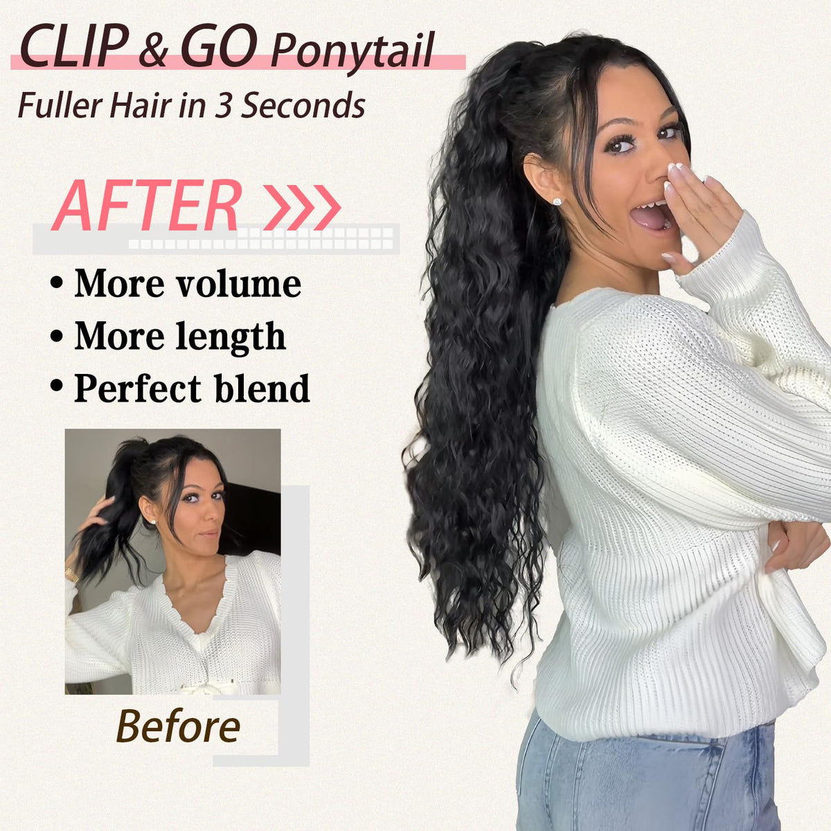 Sisu Couture's Orsuncer Claw Long Wavy Ponytail Extension Black Brown 30" - image 15