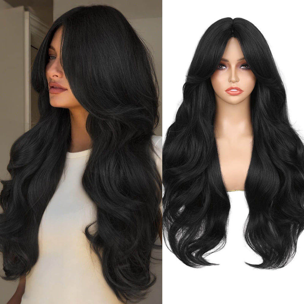 Sisu Couture's Wignee Curtain Bang Wig 26 Inch Black Wig Synthetic - image 1