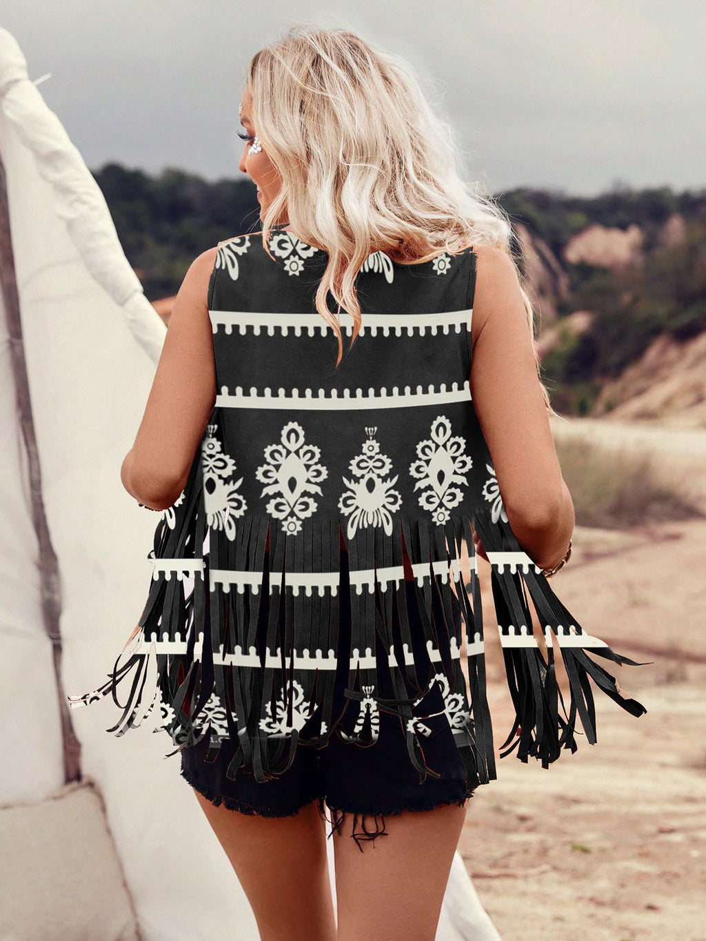Sisu Couture's Gorglitter Western Cowgirl Fringe Vest 70s Hippie Faux Suede - image 7