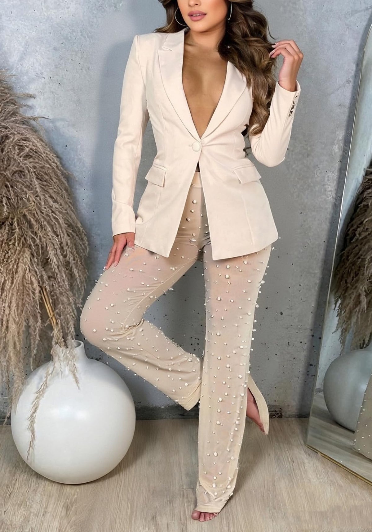 Sisu Couture's Lkous 2 Piece Blazer Pants Set Lapel Mesh High - image 18