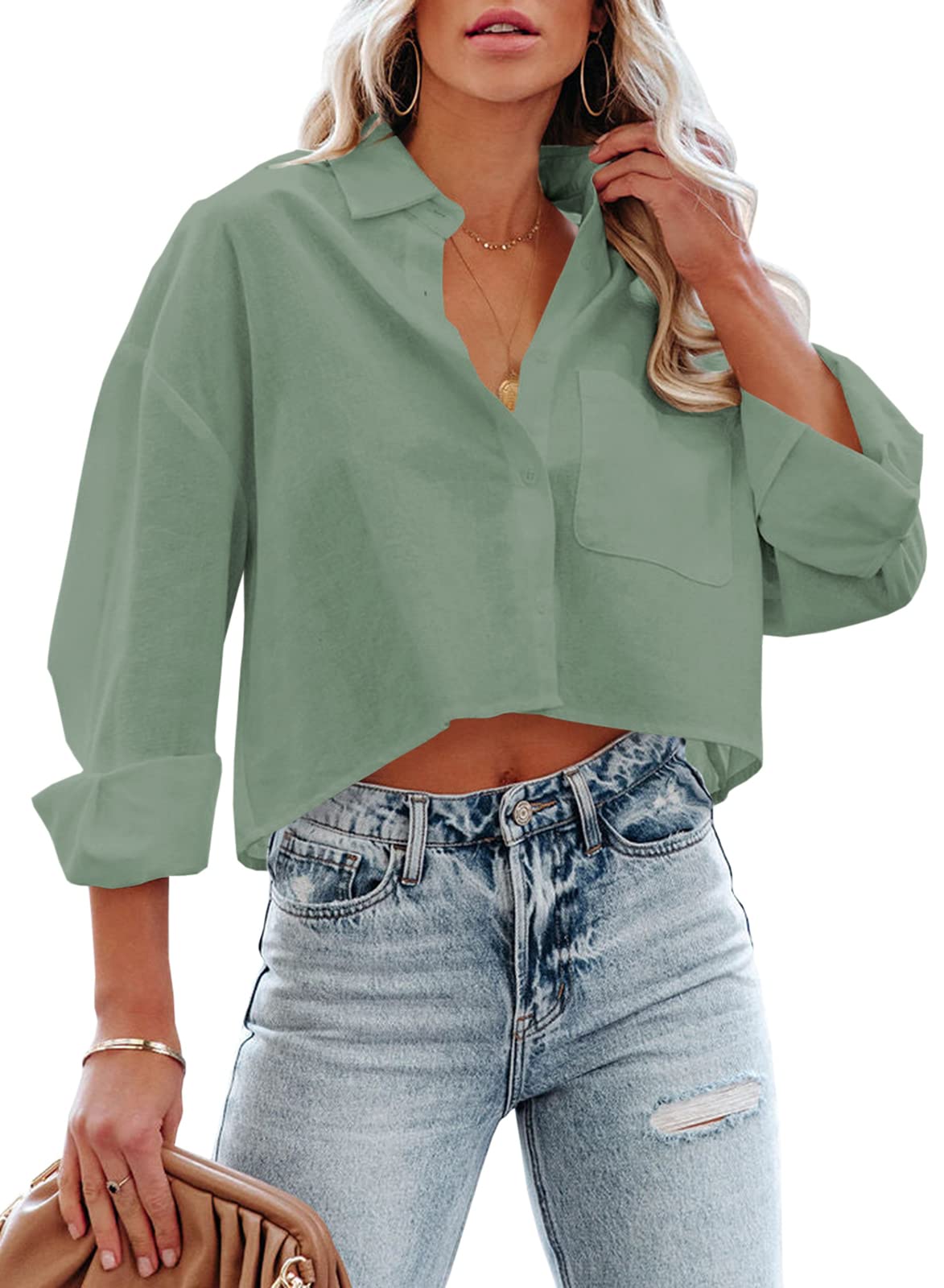 Sisu Couture's Tankaneo Button Down Cropped Shirts Long Sleeve Crop Tops - image 19