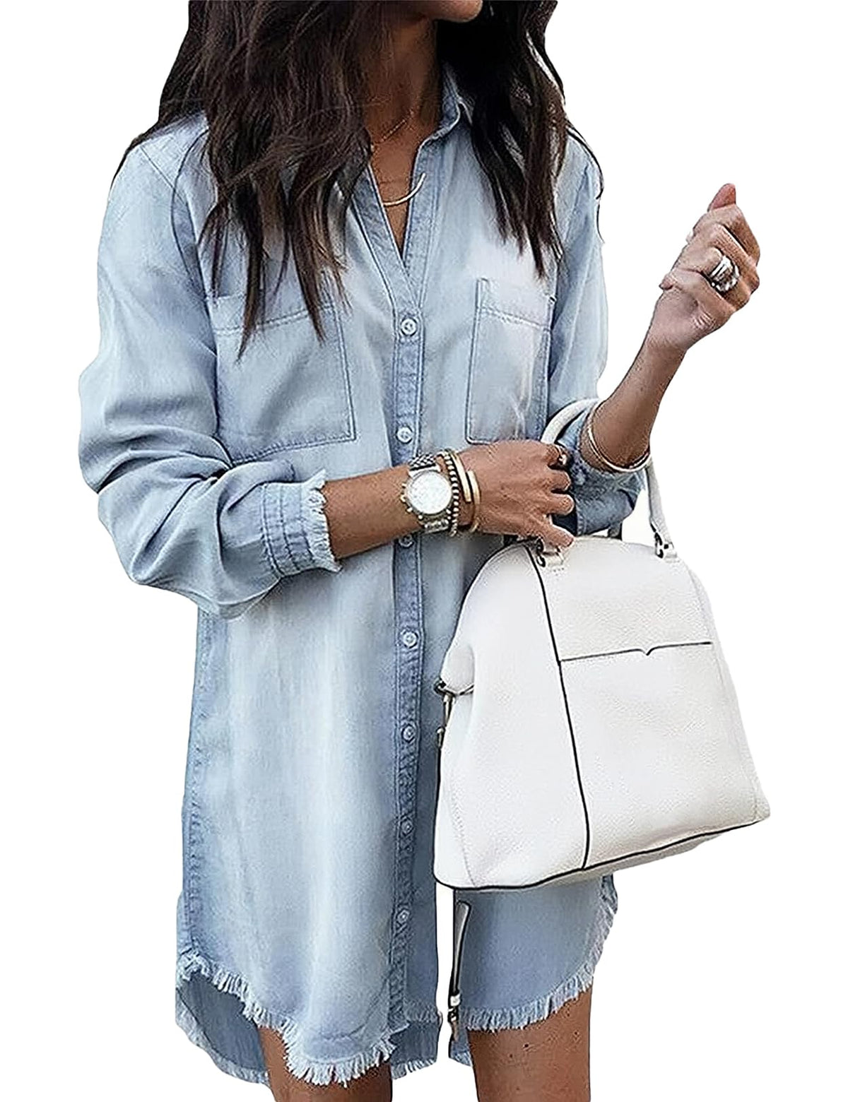 Sisu Couture's Zilcremo Denim Dress Long Sleeve Button Down Jean Shirt - image 2