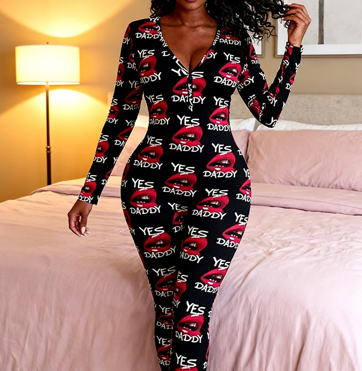 Sisu Couture's Long Sleeve Button Down One Piece V Neck Bodycon - image 4