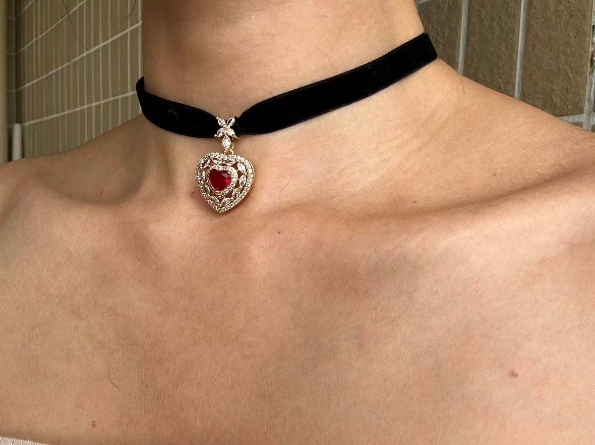 Sisu Couture's Momocat 14k Gold Plated Black Velvet Choker Imitation Ruby - image 10