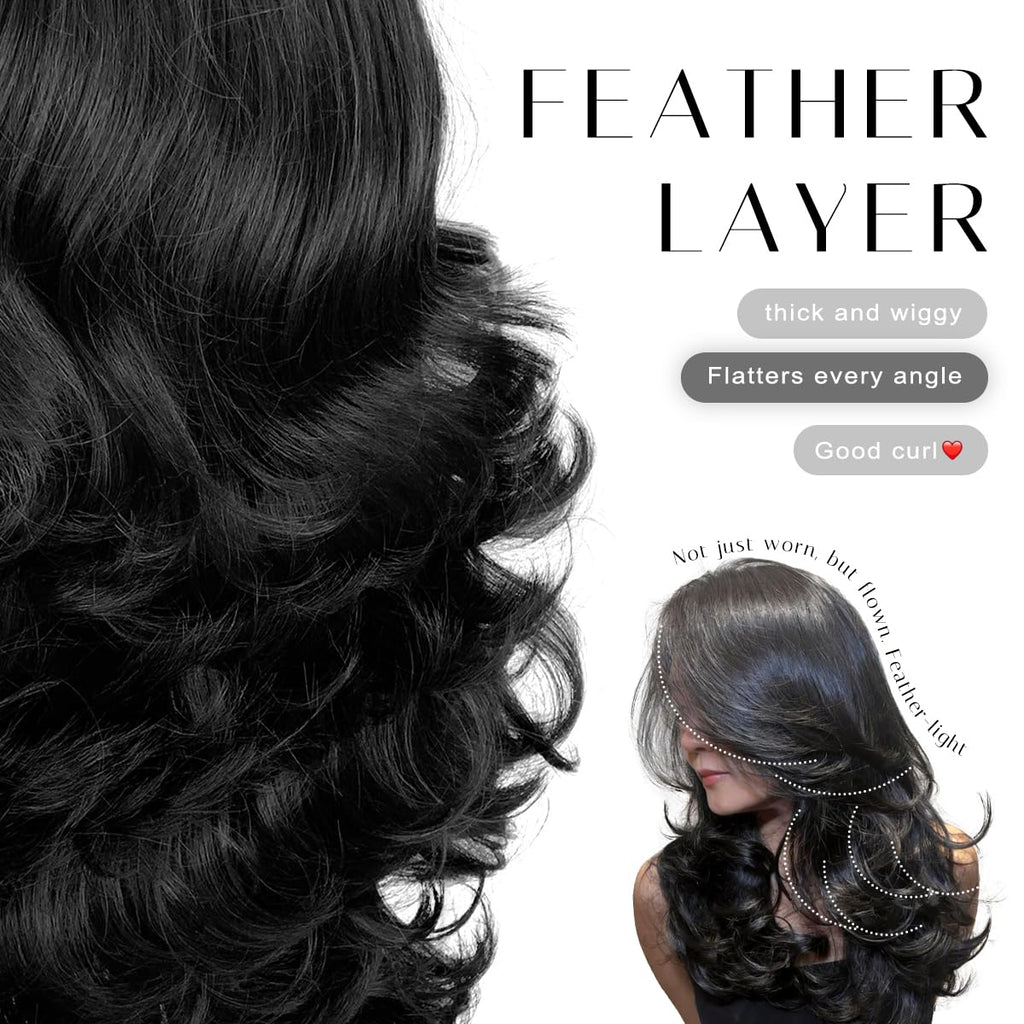Sisu Couture's Black Glueless Feather Layered Wig With Bangs 13x6 HD - image 14
