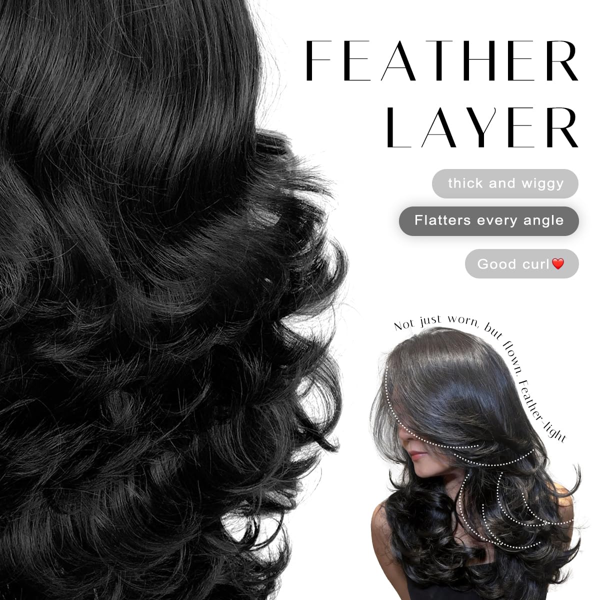 Sisu Couture's Black Glueless Feather Layered Wig With Bangs 13x6 HD - image 14