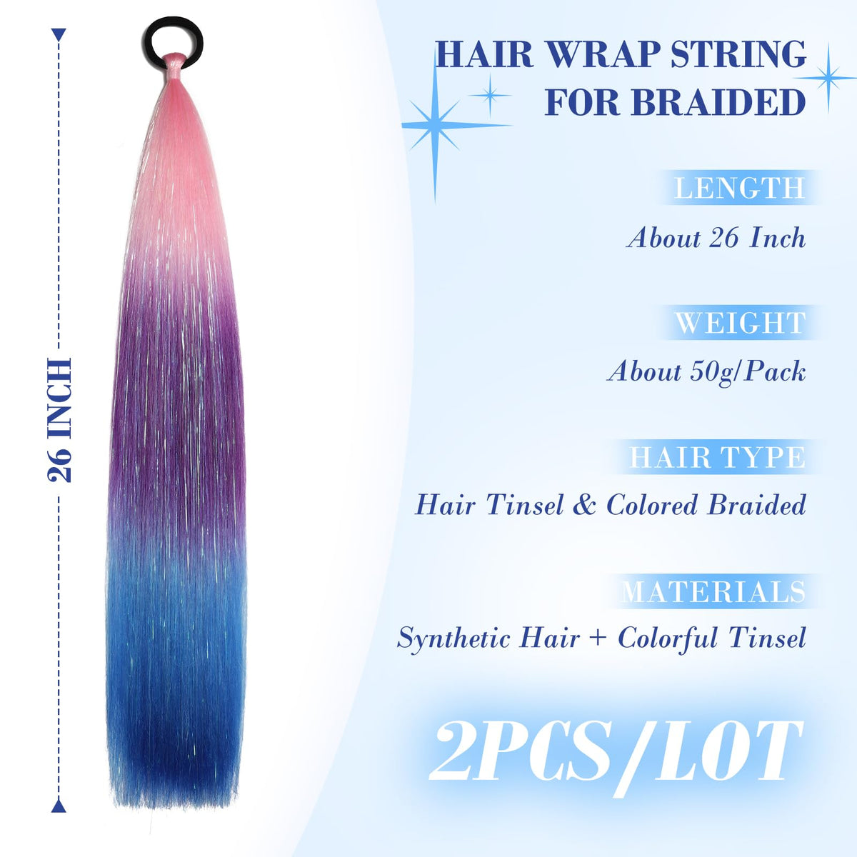 Sisu Couture's 2pcs 26" Colored Hair Extensions With Tinsel For Crazy - image 14