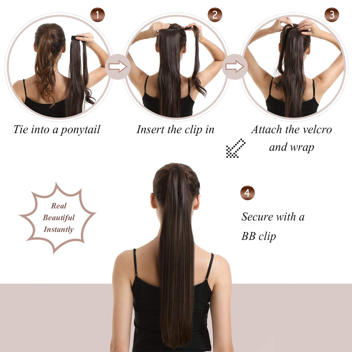 Sisu Couture's Barsdar Natural Black Wrap Long Straight Ponytail Extension 26'' - image 17
