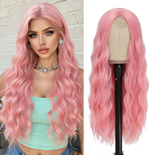 Sisu Couture's Pink Wig Long Pink Wavy Wigs 26 Inch Middle - image 1