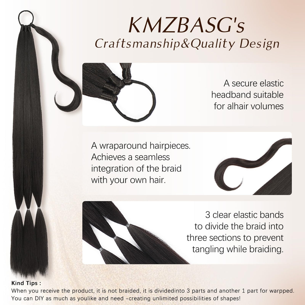 Sisu Couture's Long Braid Ponytail Extension With Hair Tie Diy Wrap - image 14